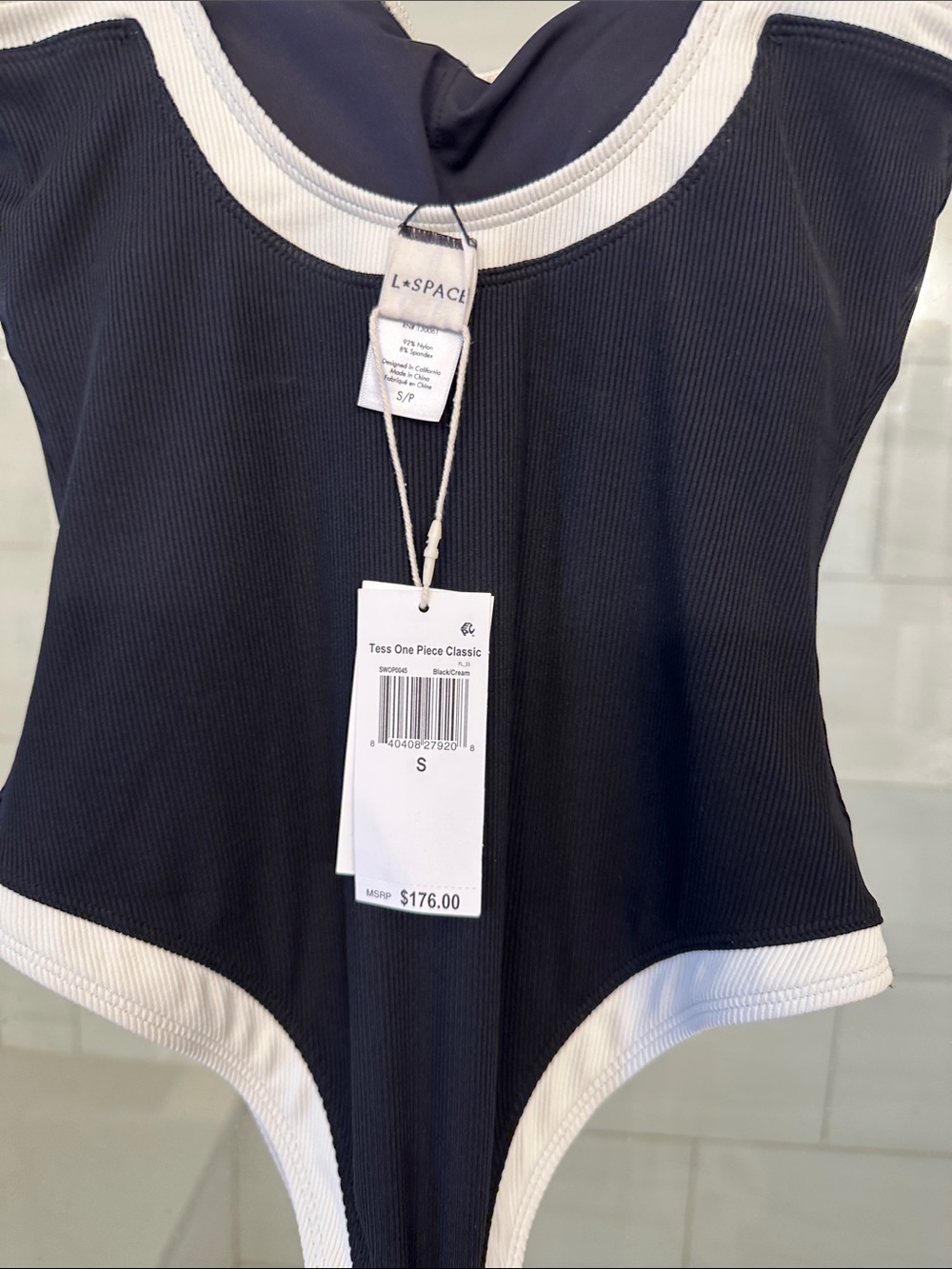 l*space Black One-Piece Swimsuit with Cream Trim Straps - Picture 6 of 8